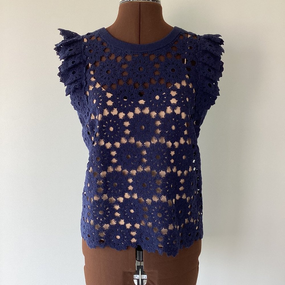 Michael Kors Ruffle Sleeve Crotchet Lace Top